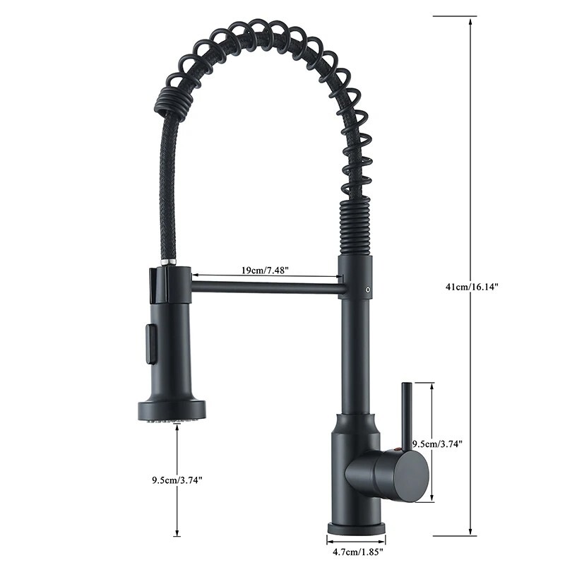 Matte Black Kitchen Sink Faucet Spring Pull Down Sprayer Single Handle Mixer Tap