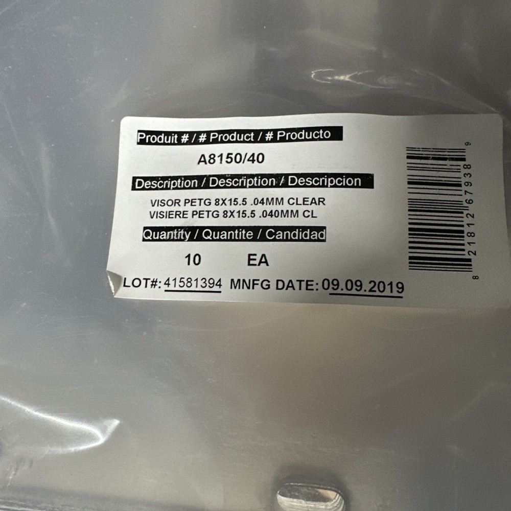 A8150/40 Faceshield Visor Flat Clear for Headgear and Brackets  (10 pack)
