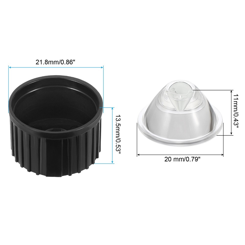 20mm LED Lens 5 Degree with Plastic Support, 8 Set, Black/Transparent