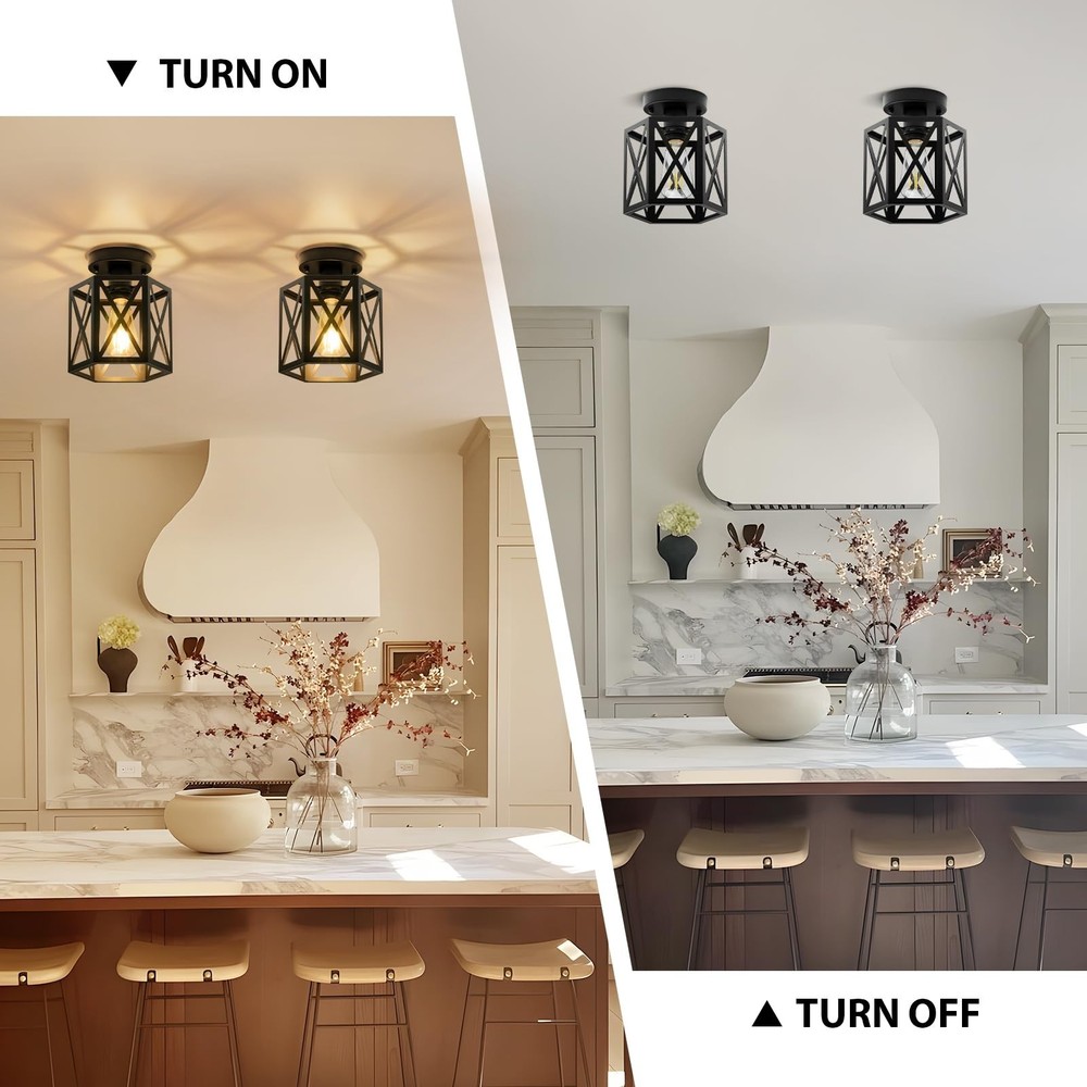 Modern Semi Flush Mount Ceiling Light,1-Light Hexagon Flush Mount Ceiling Lig...