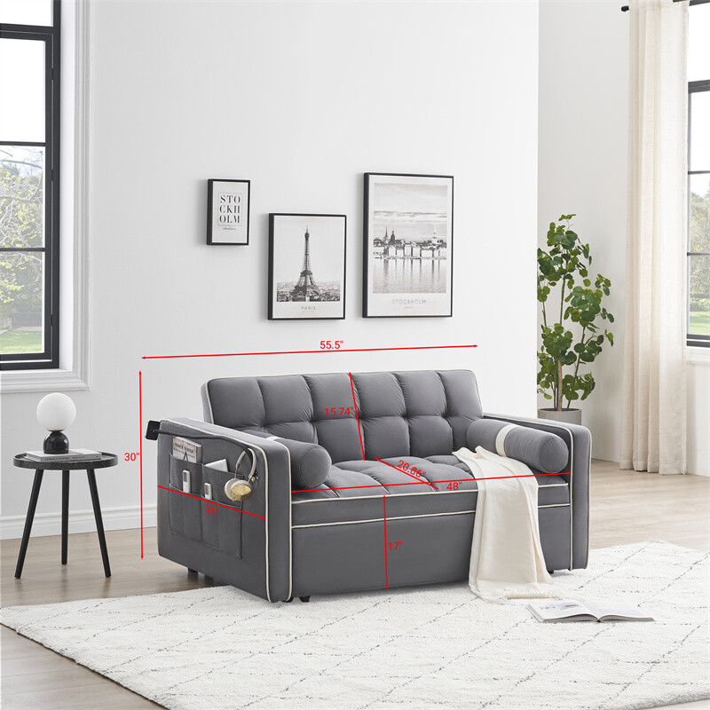 Sleeper Sofa Couch w/Pull Out Bed 55" Modern Velvet Convertible Sleeper Sofa Bed
