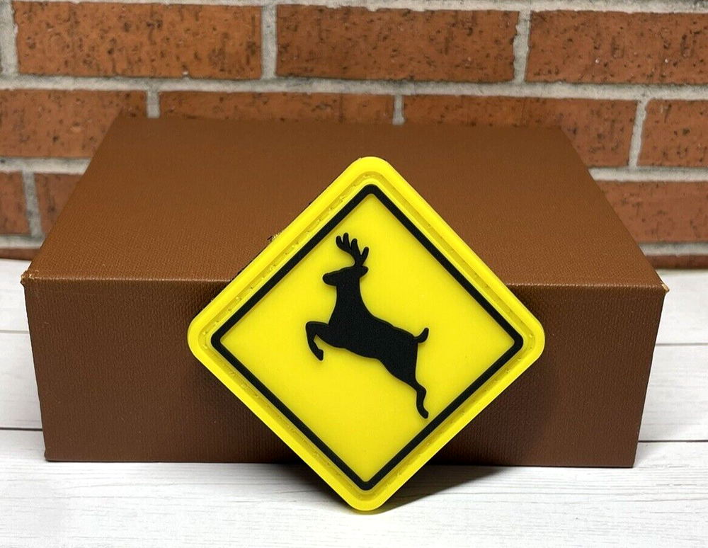 Deer Crossing Sign PVC Patch, Morale Deer Tactical Rubber Patch, Gun Patch