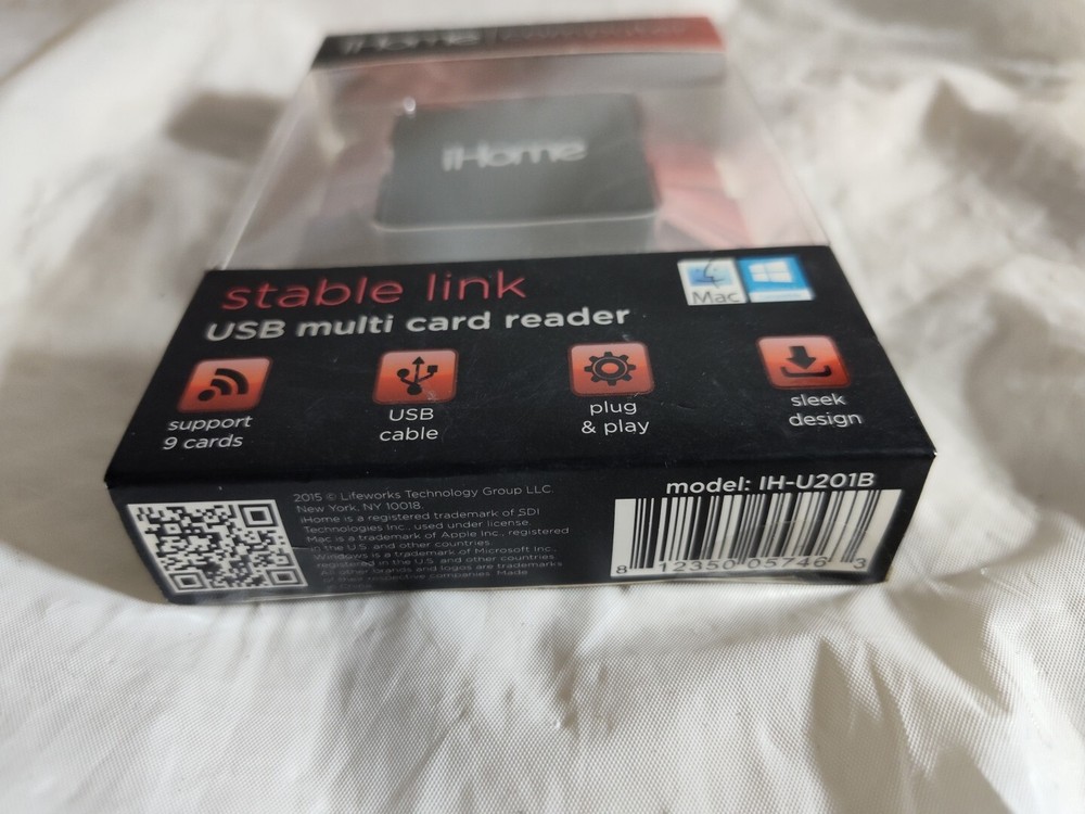 iHome Stable Link USB Multicard Reader IH-U201B Black Sealed