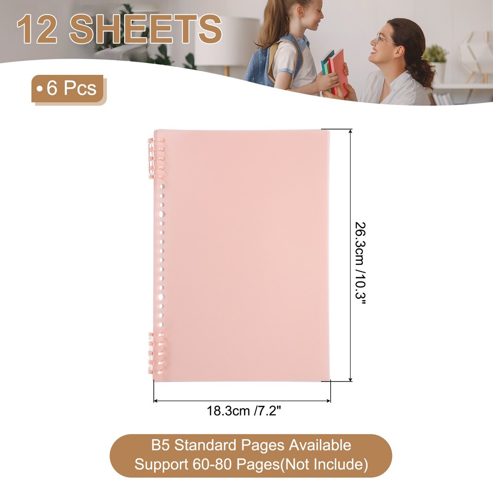 12 Pack B5 22 Mil Plastic Notebook Binder Covers with Binding Comb, Pink