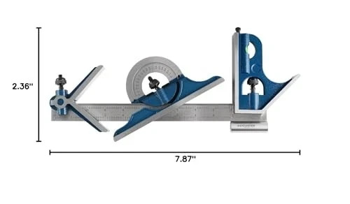 Accusize Industrial Tools 12'' 4 Combination Square Ruler Set 12" 4R, Chrome