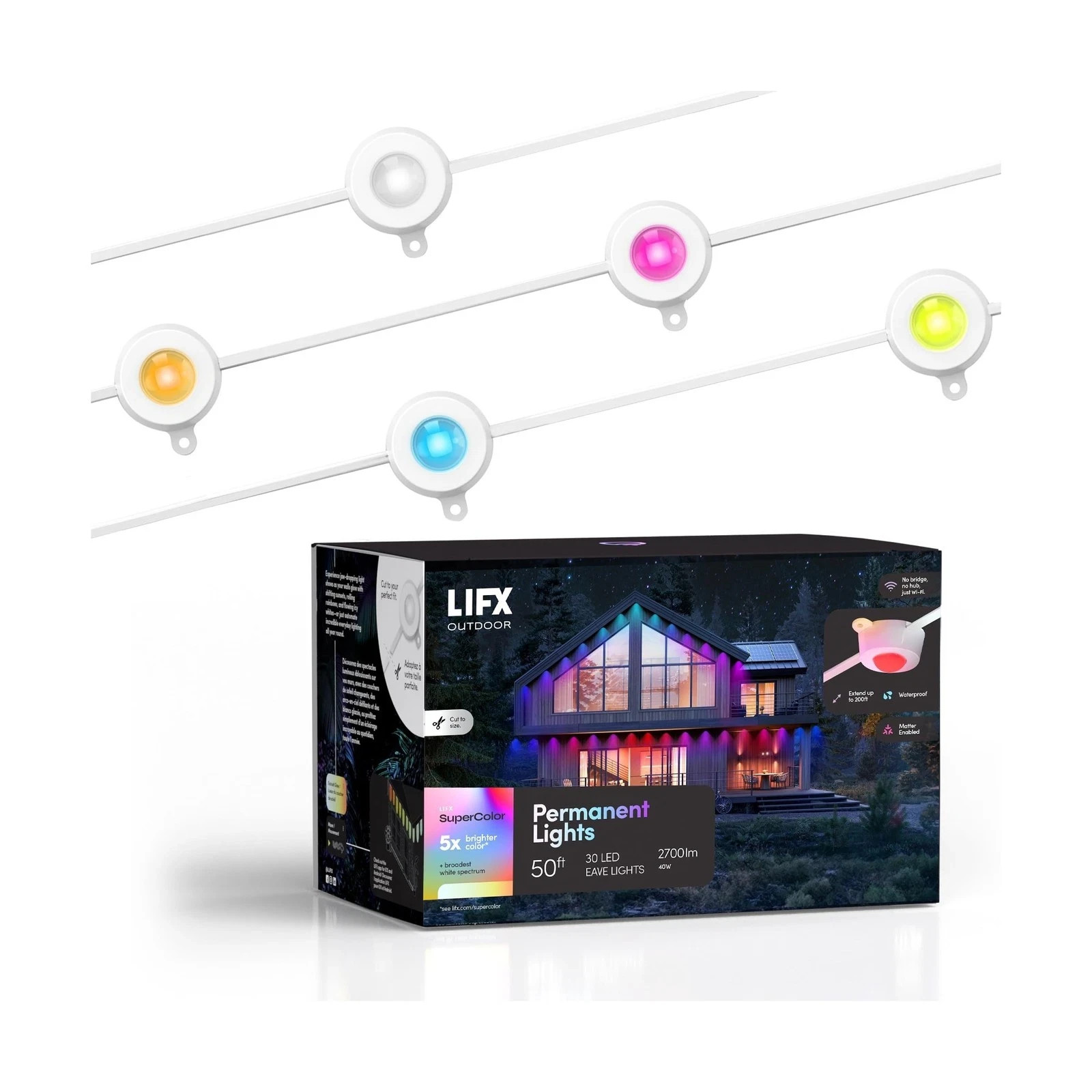 LIFX 50ft Outdoor Permanent Smart Lights RGBW LED Strip Supercolor Christmas
