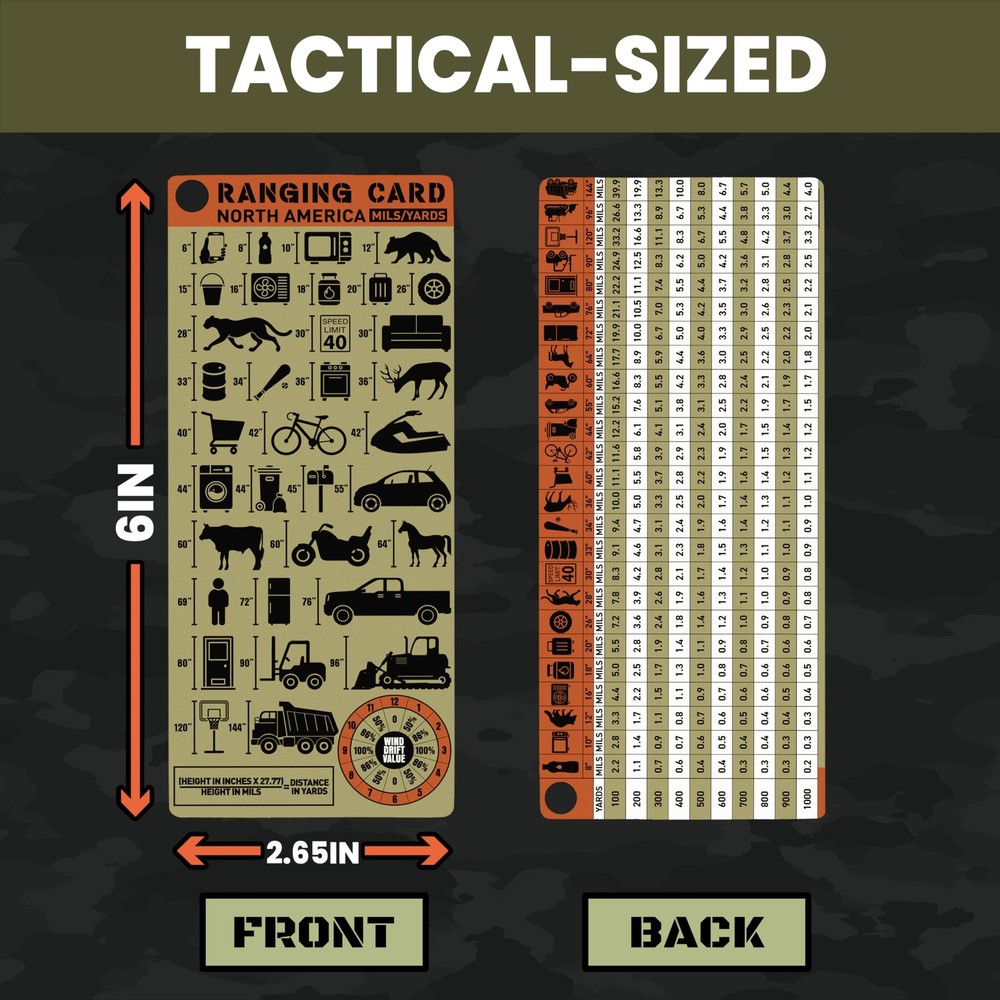 Range Card for Shooting in Mils with Clip- Ranging Long Green