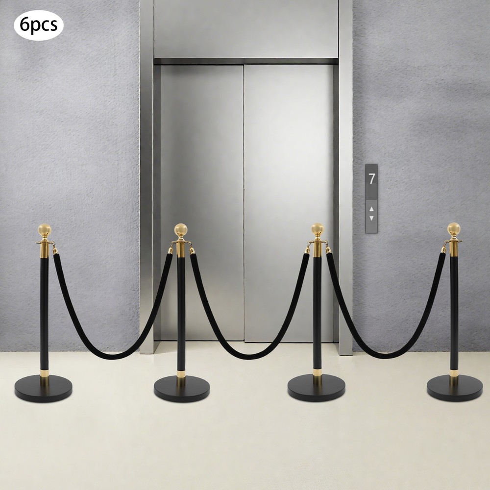 6Pcs Stanchion Posts Queue Pole & 3x1.5m Ropes Crowd Control Barrier New