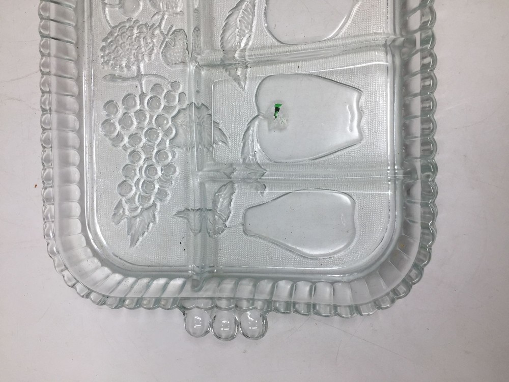 Vintage Large Clear Glass Divided Serving Dish/Fruit Tray