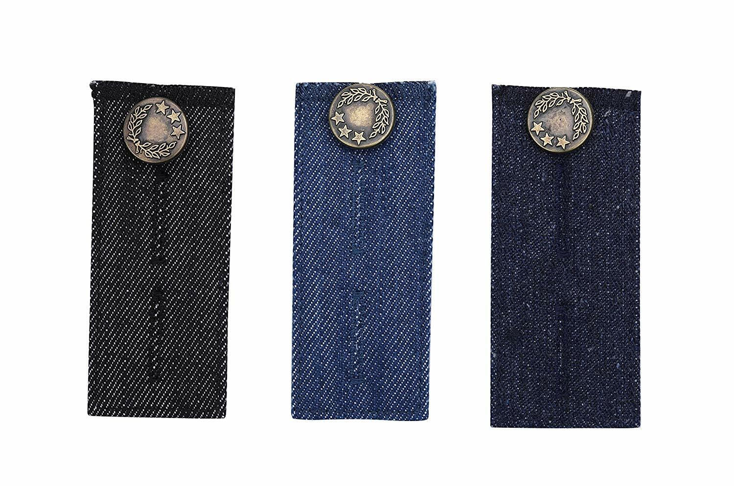 3 PCS Denim Waist Extender with Metal Button, Jeans Button Extender