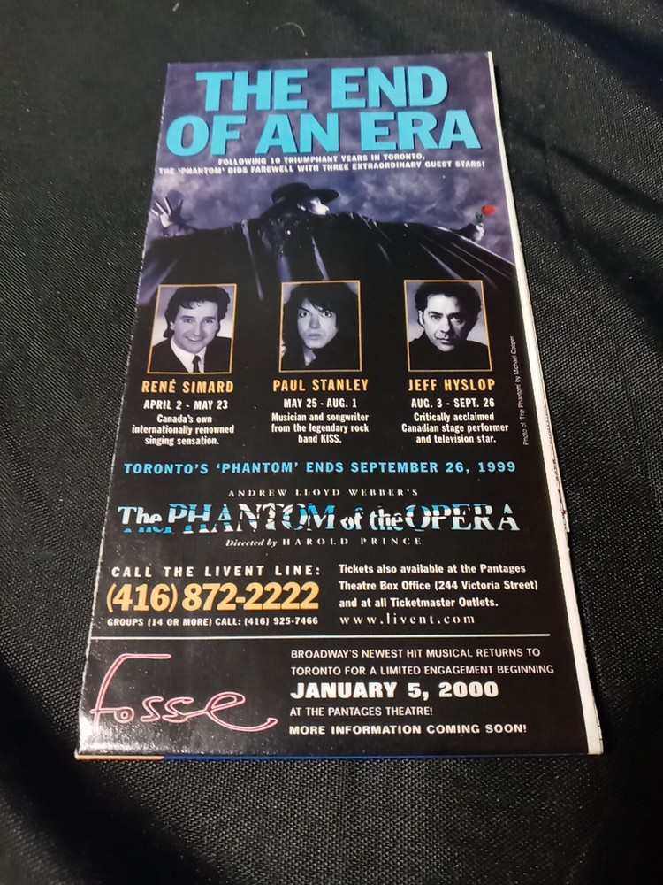 PAUL STANLEY PHANTOM OF THE OPERA 1999 BROCHURE AD VERY RARE ITEM 🎄