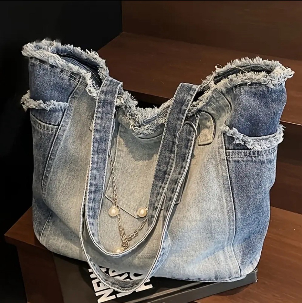 Blue Denim Large Shoulder Bag