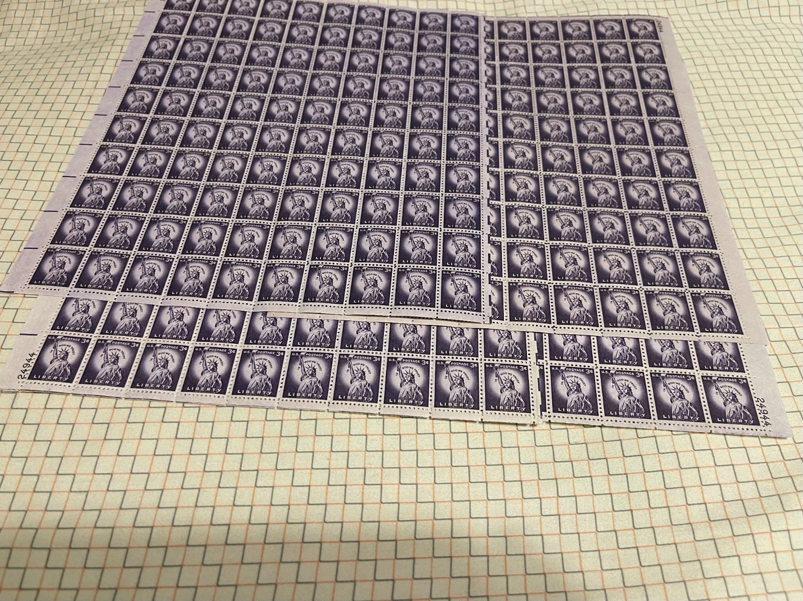 MATCHING ALL 4 POSITIONS SHEET SCOTT#1035,3C STAMP STATUE OF LIBERTY MNH OG