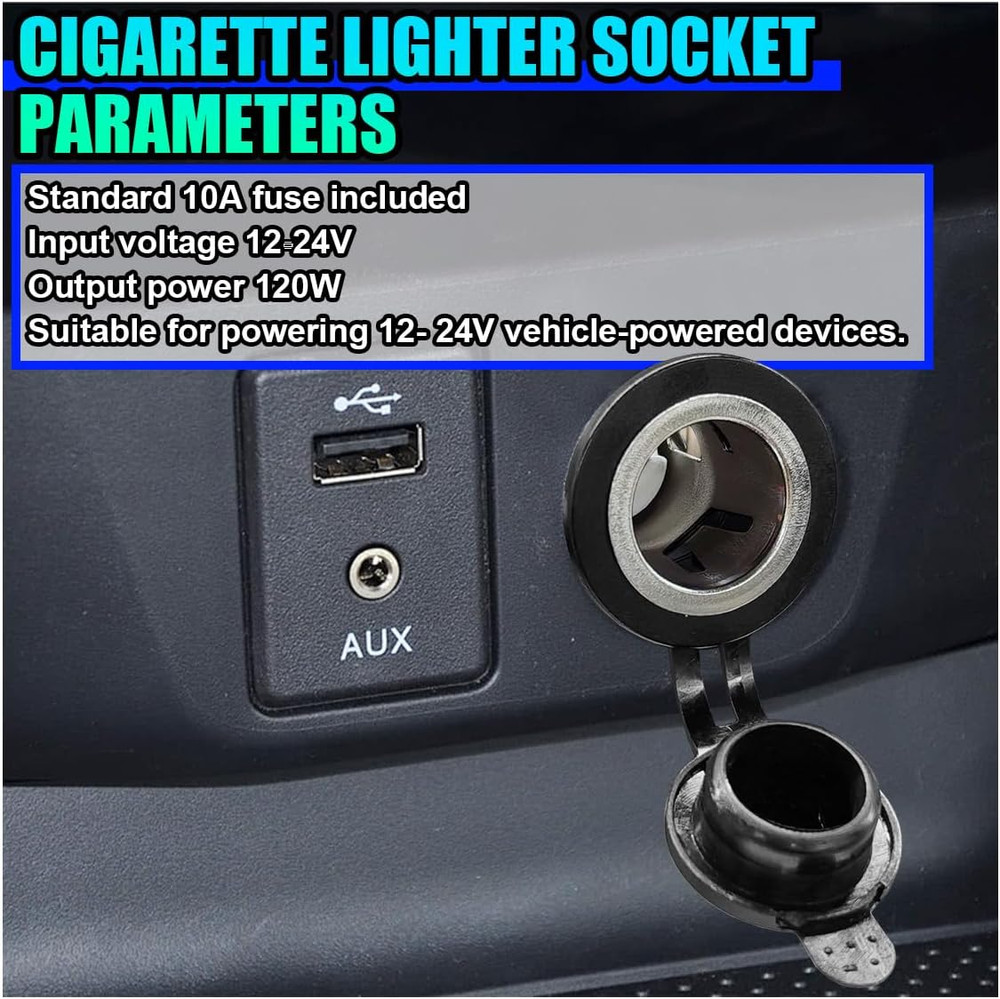 Cigarette Lighter Socket, DC 12V Car Power Outlet Socket Replacement, Waterproof