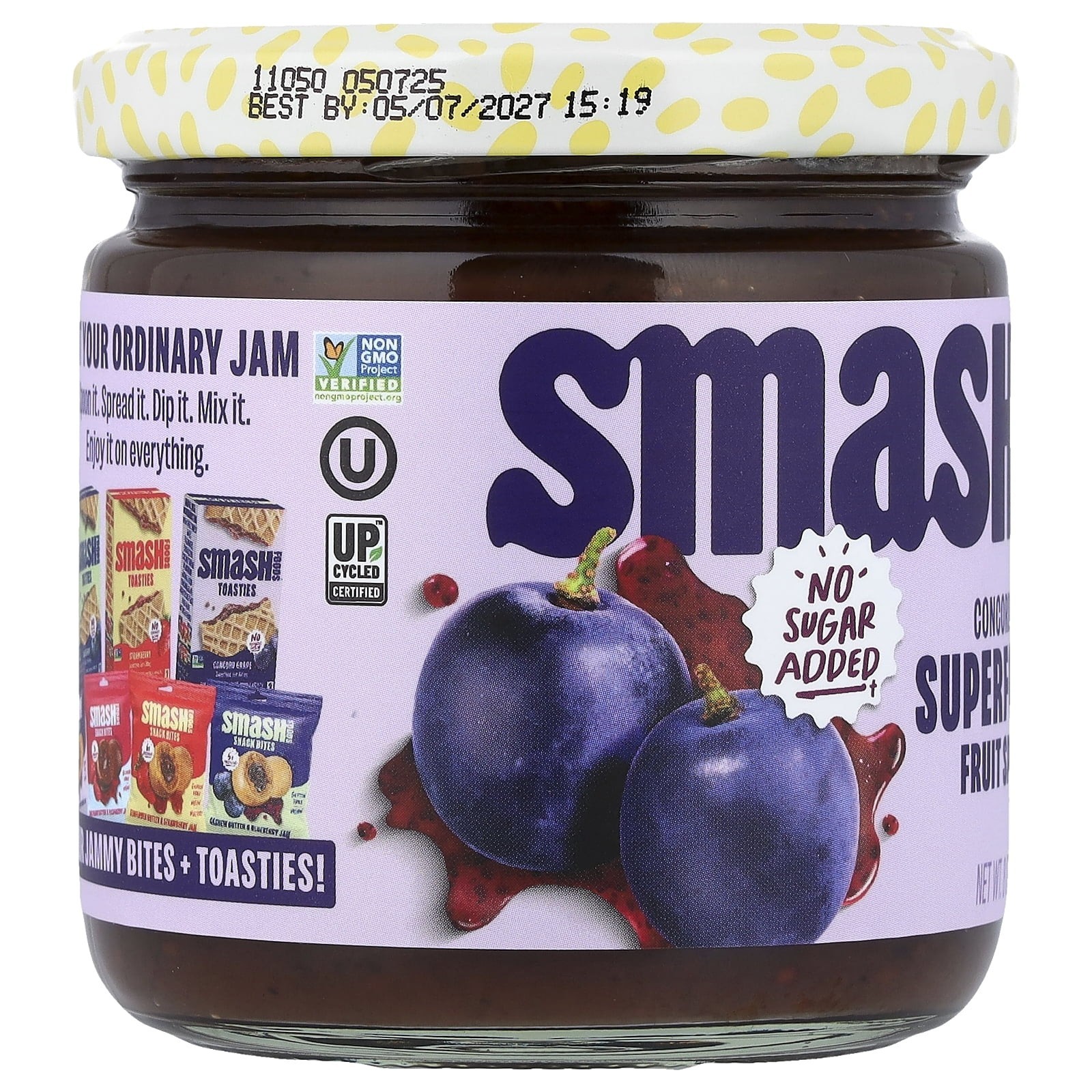 Smash Foods, Grape Jam, No Sugar Added, Low-Calorie, Vegan (1 Jar)