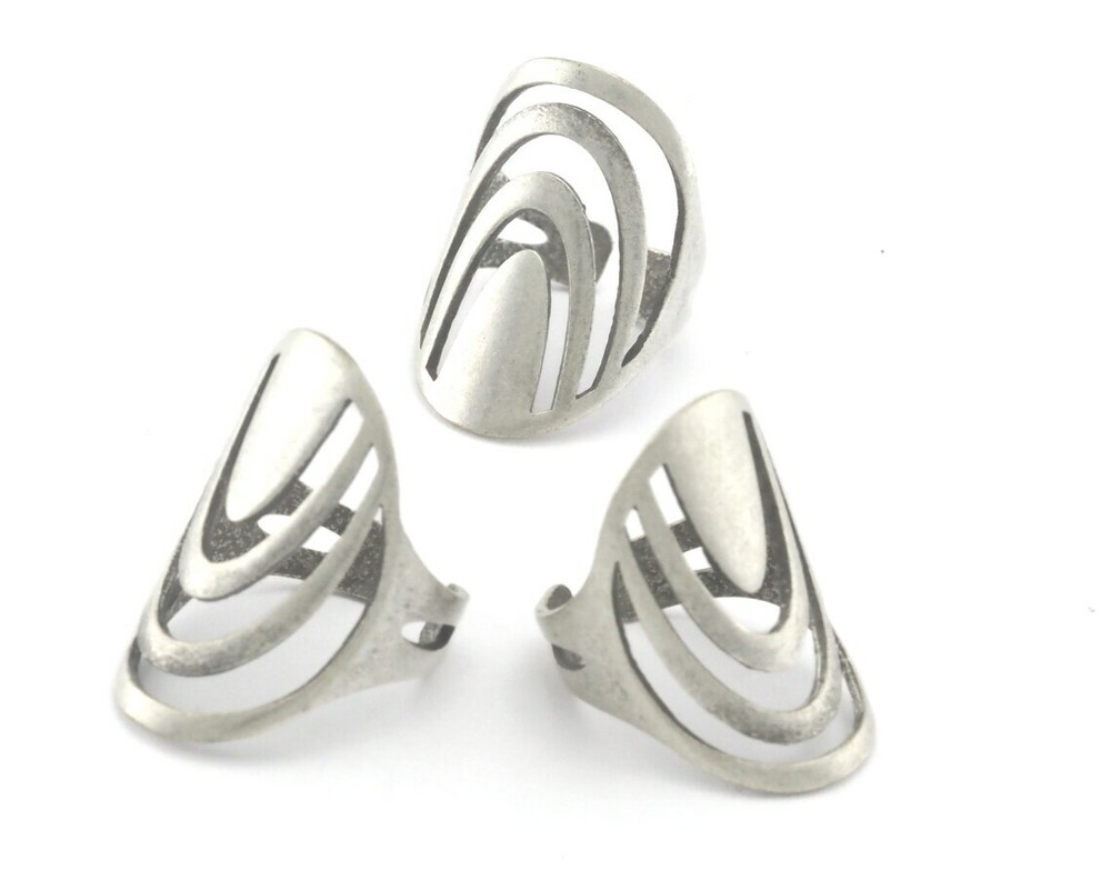 Rainbow oval statement adjustable ring Antique silver plated brass 5-9US 4338