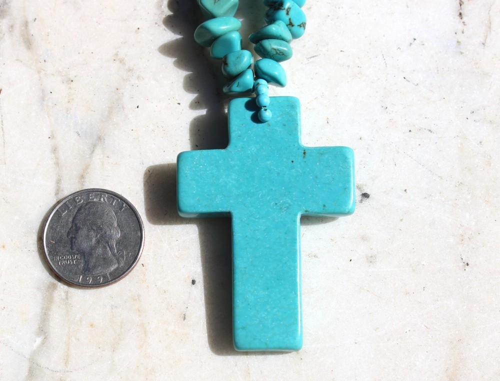 Vintage Turquoise Cross with Chunky Natural Necklace
