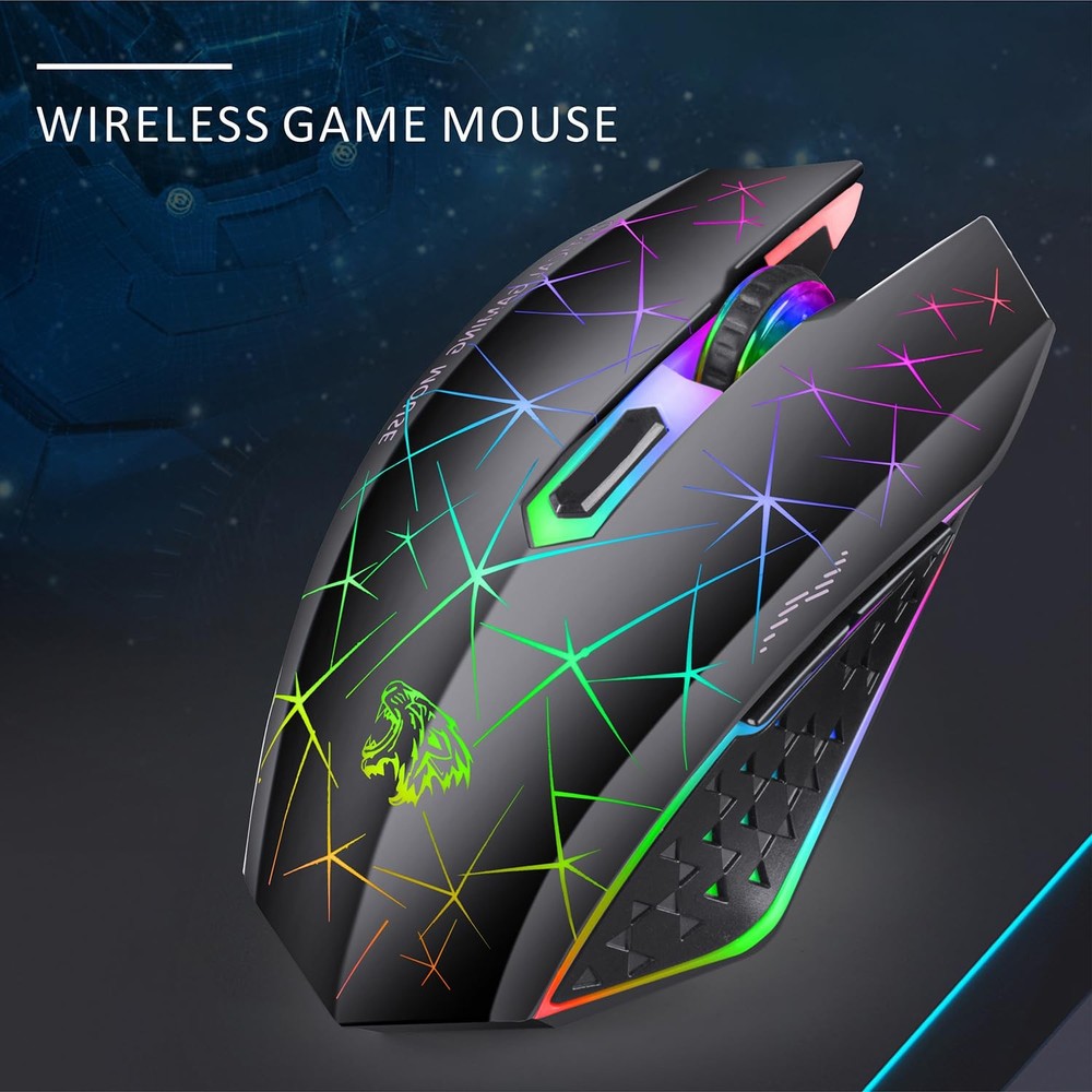 V7 Wireless Gaming Mouse, Rechargeable LED Wireless Mouse Silent Optical Rain...