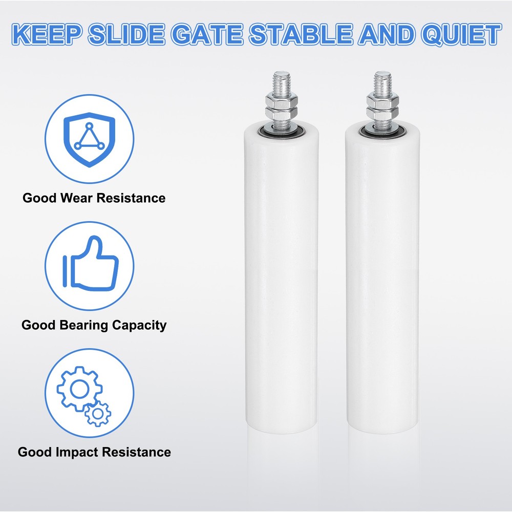 2Pcs Slide Gate Guide Roller 8" Nylon Sliding Gate Support Assembly, White