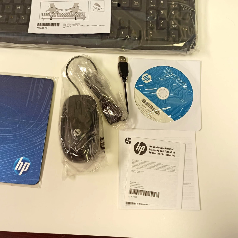 HP Keyboard USB Wired, Mouse, Mousepad Kit US - OPEN BOX