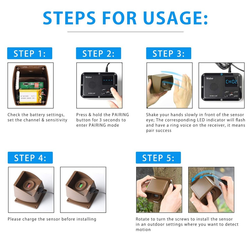 1800ft Wireless Driveway Alarm Motion Sensor for Home Yard Alert Security System