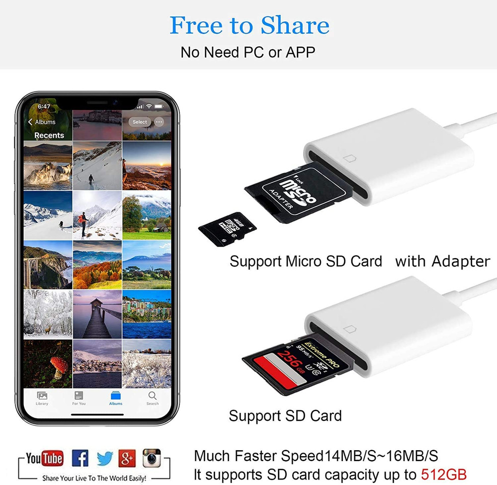 Apple Mfi Certified Lightning to SD Card Camera Reader for Iphone Ipad, Sd Card