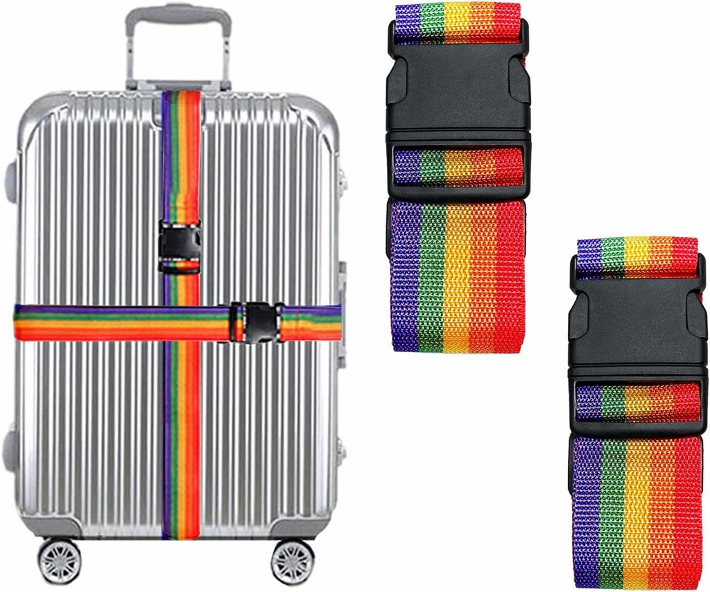 Quick Release Luggage Straps - 2 Pack Adjustable Rainbow Suitcase Belts