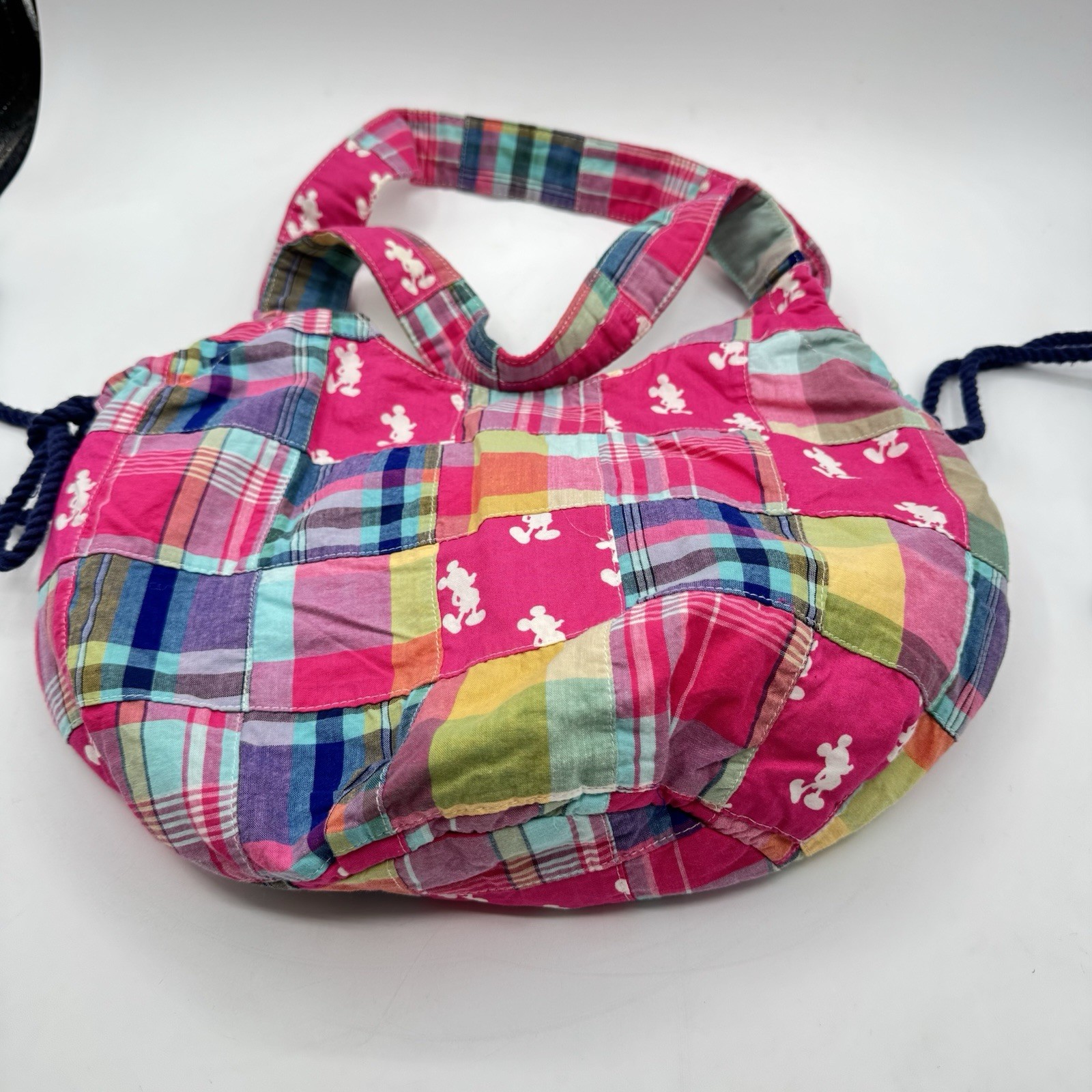 Mickey Mouse Pink Plaid Disney Parks Hobo Patchwork Bag Purse Tote RL Carry All