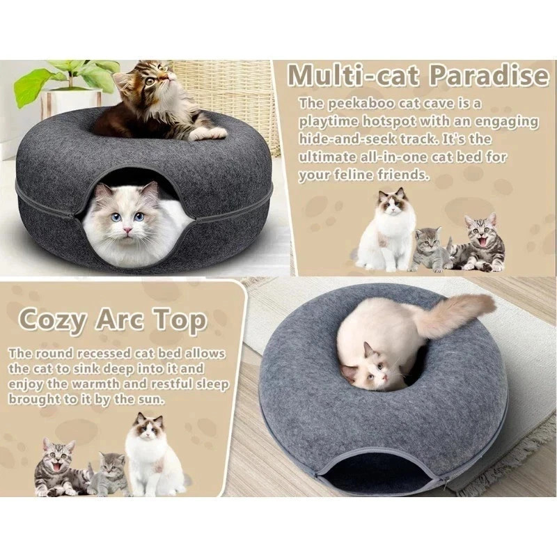 Cat Cave EXTRA LARGE Cat Tunnel Bed Indoor Cats,Cat Donut