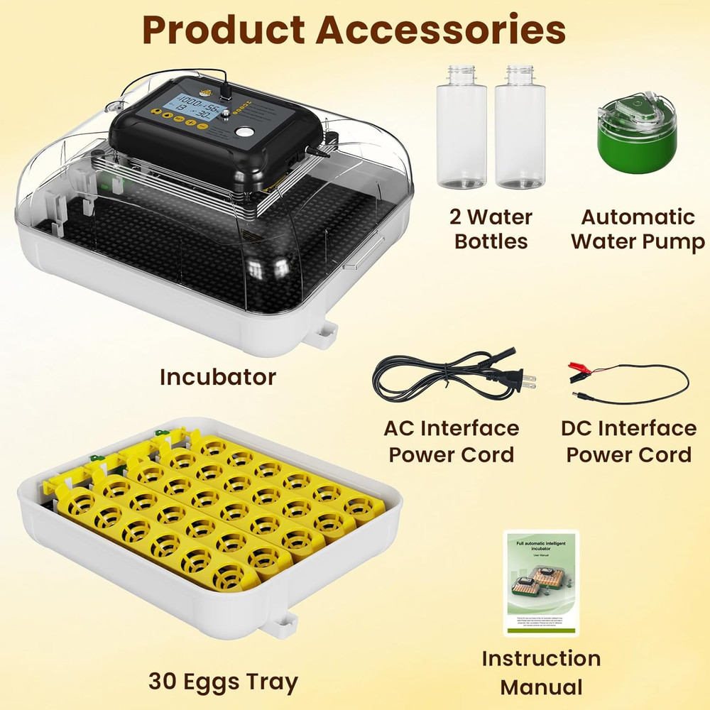 Incubators for Hatching Eggs, 30 Chicken Eggs Incubator with Automatic Egg Turni