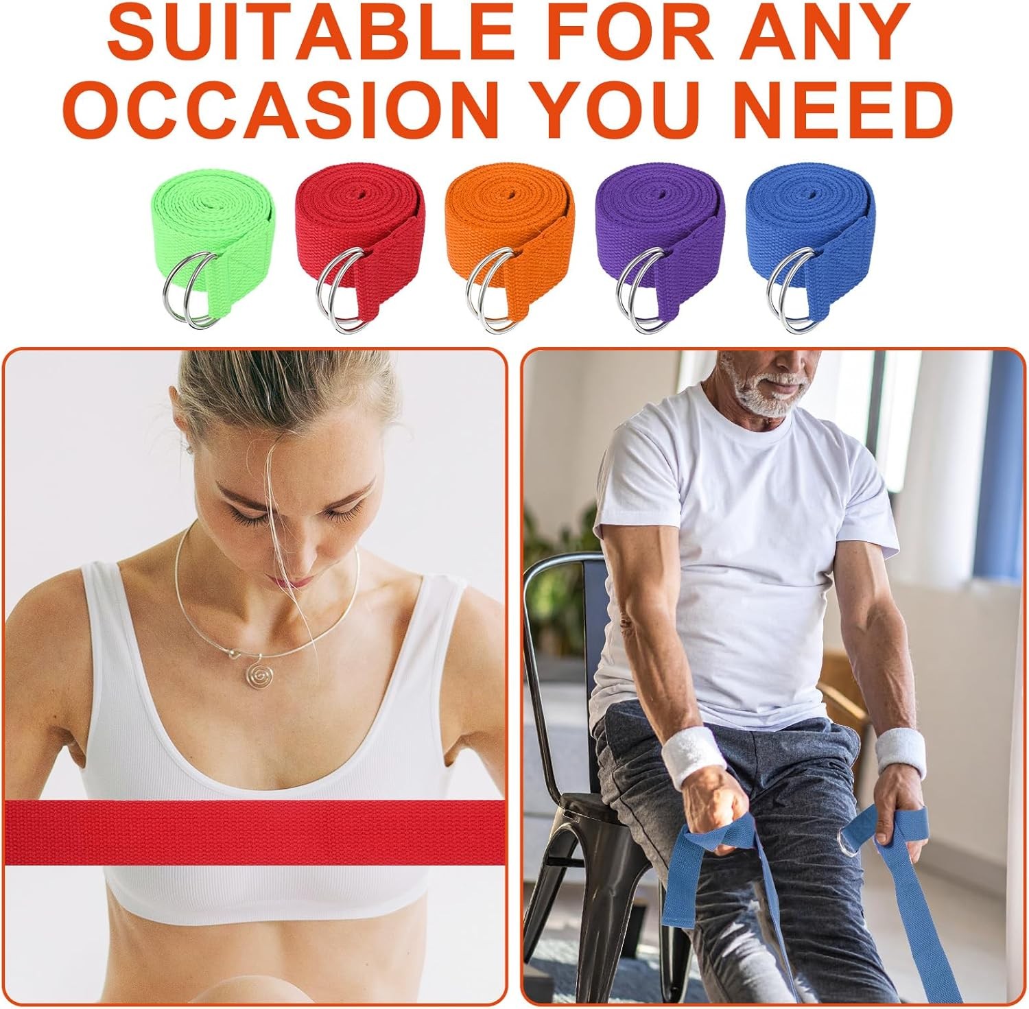 10 Pcs Yoga Strap for Stretching Bulk 6ft Exercise Stretch Band with Metal D Rin