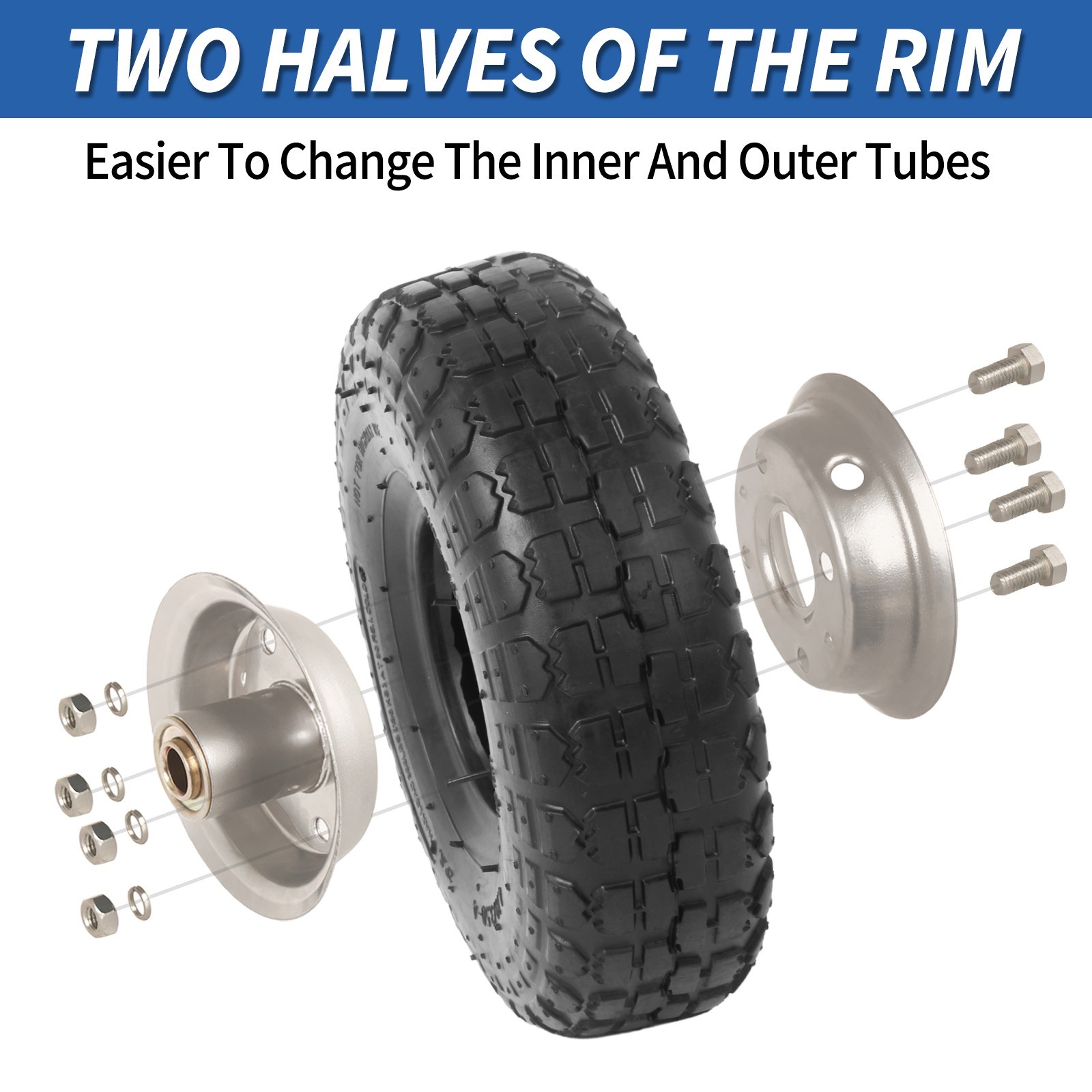 2-Pack 4.10/3.50-4" Tire & Wheel, 10" Pneumatic Tire for Hand Truck Trolley Cart