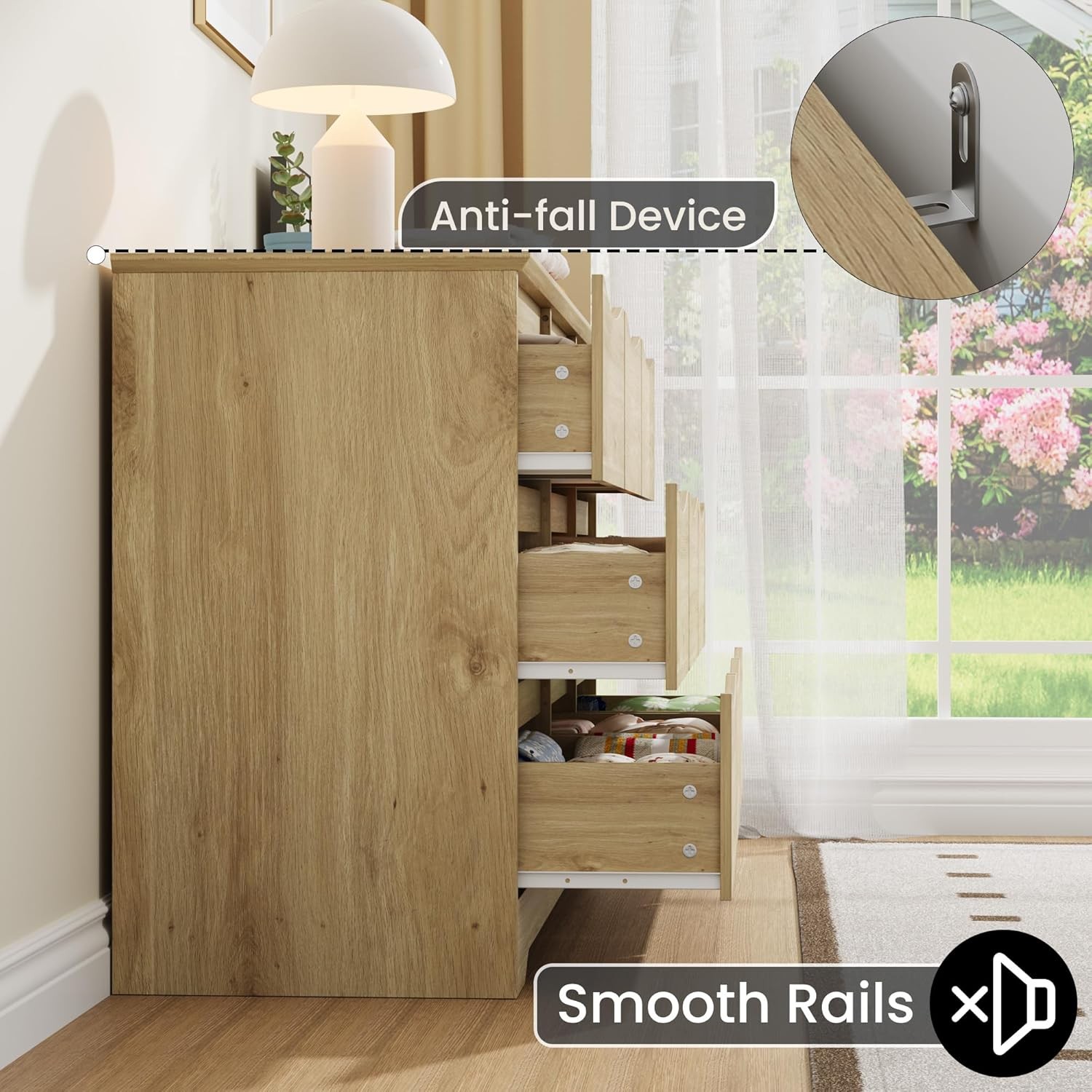 Wooden Dresser with 9 Drawers, Large Chest Storage Dresser for Bedroom