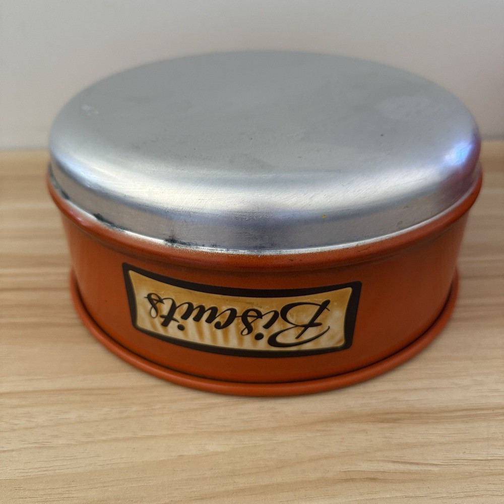 Vintage Retro Aluminium Cake Biscuit Tin Canister Stackable Orange