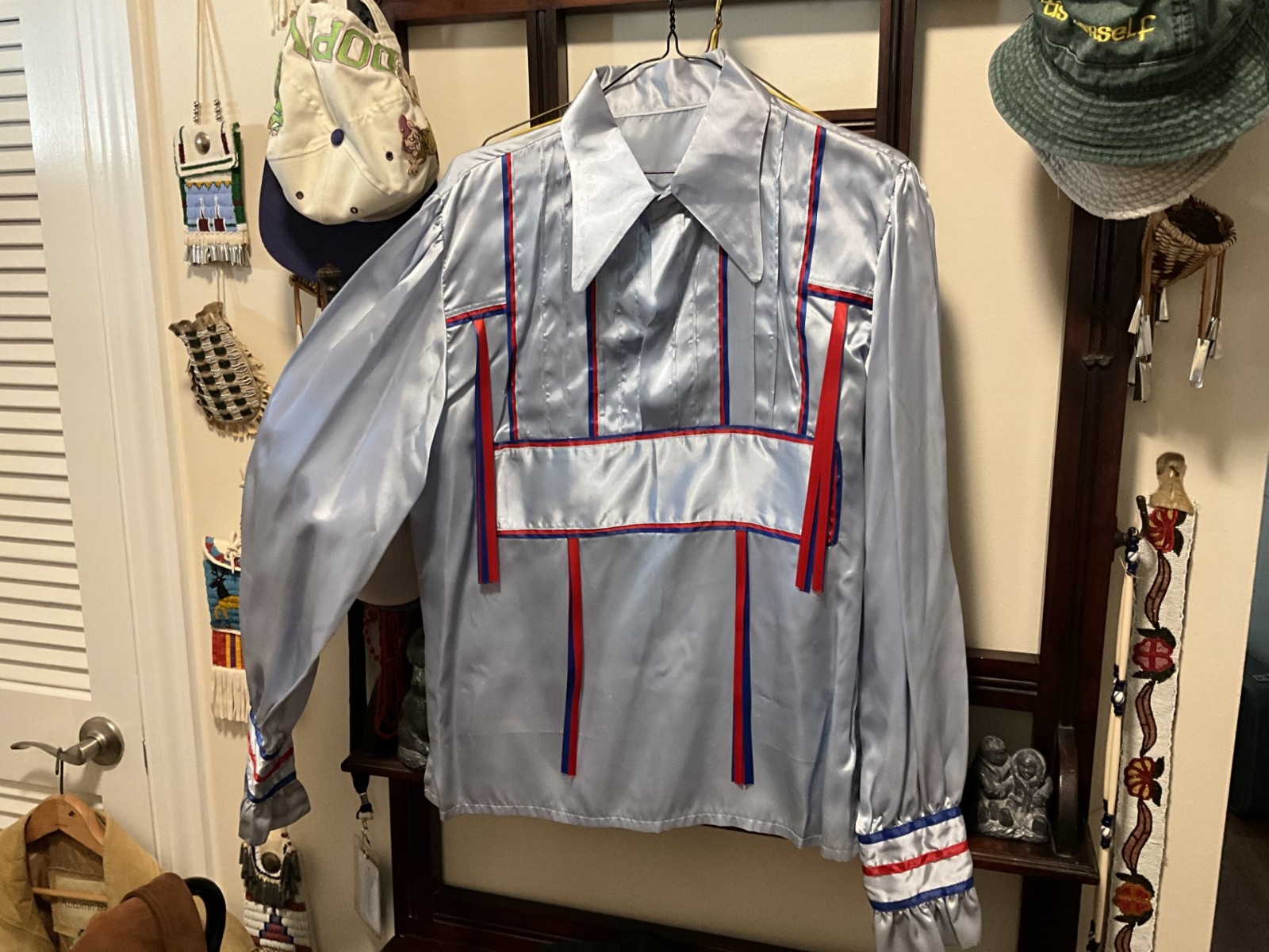 Mans Blue Satin  Ribbon Shirt