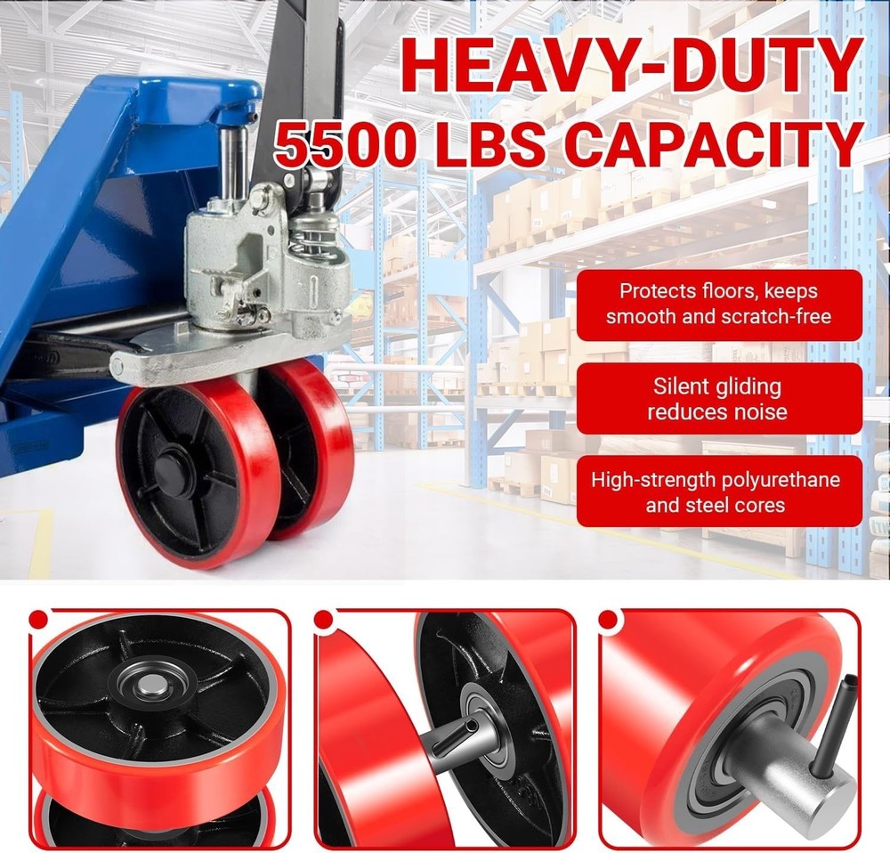 Pallet Jack Full Replacement Kit Steering Wheels 7"x2" Front Load Roller 3"x3.75