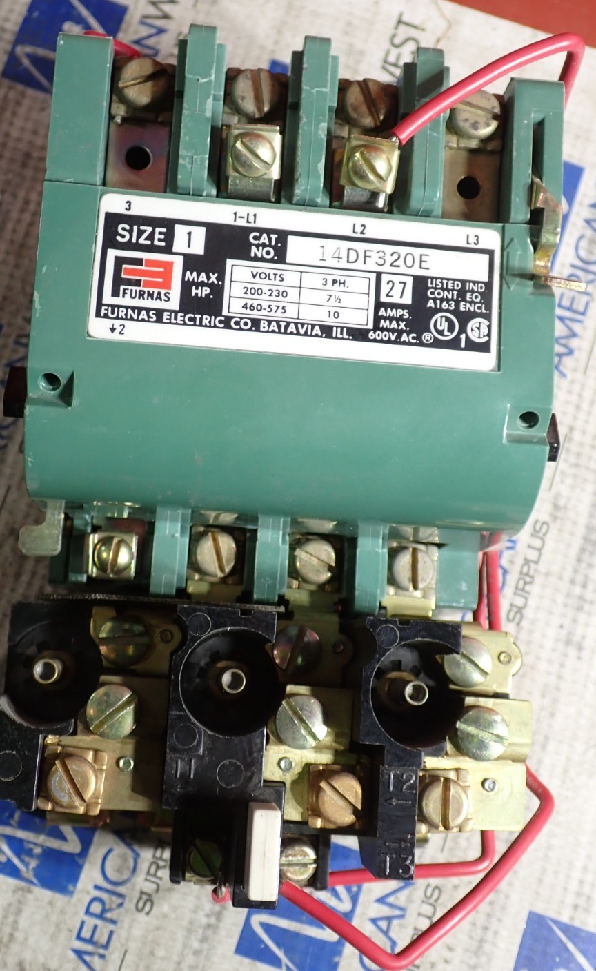 Furnas 14DF320E Size 1 Starter 27 Amp 600VAC w/ 550-600V Coil 10 HP TESTED S930
