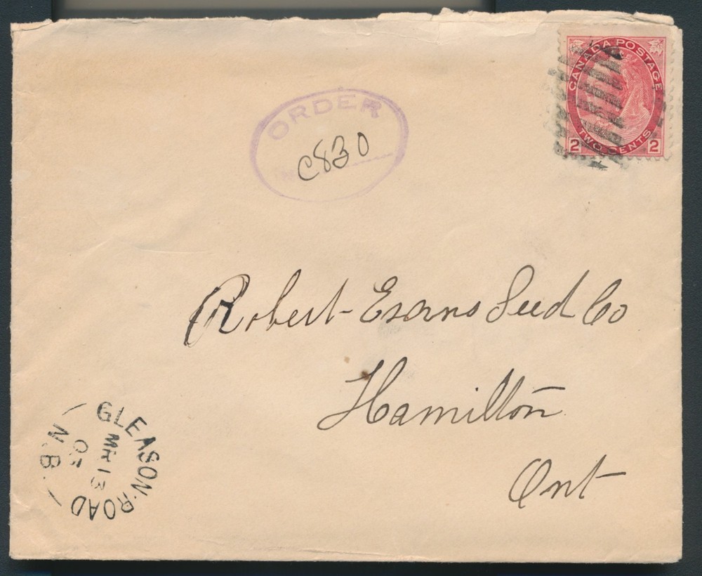 Gleason Road, NB - 1903 Split Ring Cancel on Envelope