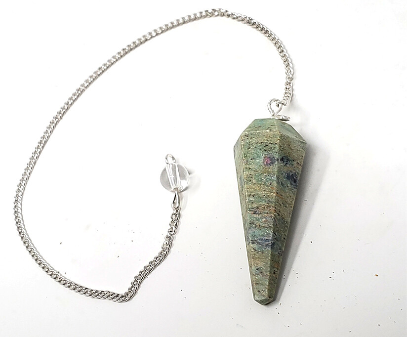 Ruby Fuchsite Gemstone Pendulum with Chain, Faceted (Natural Crystal Stone)