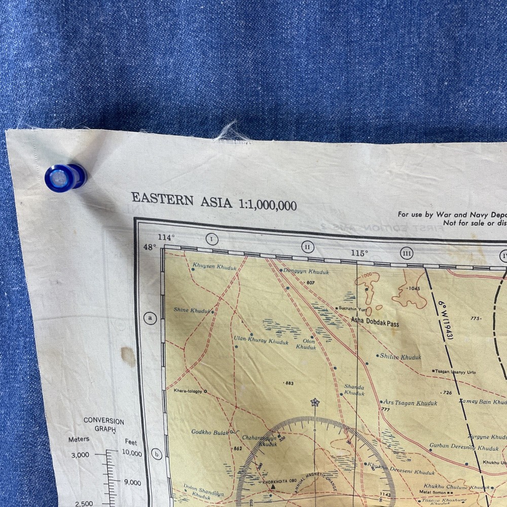 ORIGINAL US Army Air Force Cloth (Silk) Chart (China) Double Sided Map 1944