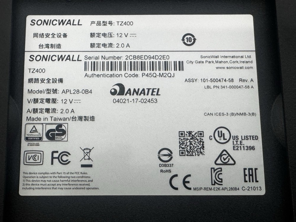 SonicWall TZ400 Firewall Network Security w/ Tray & Power Adapter Included