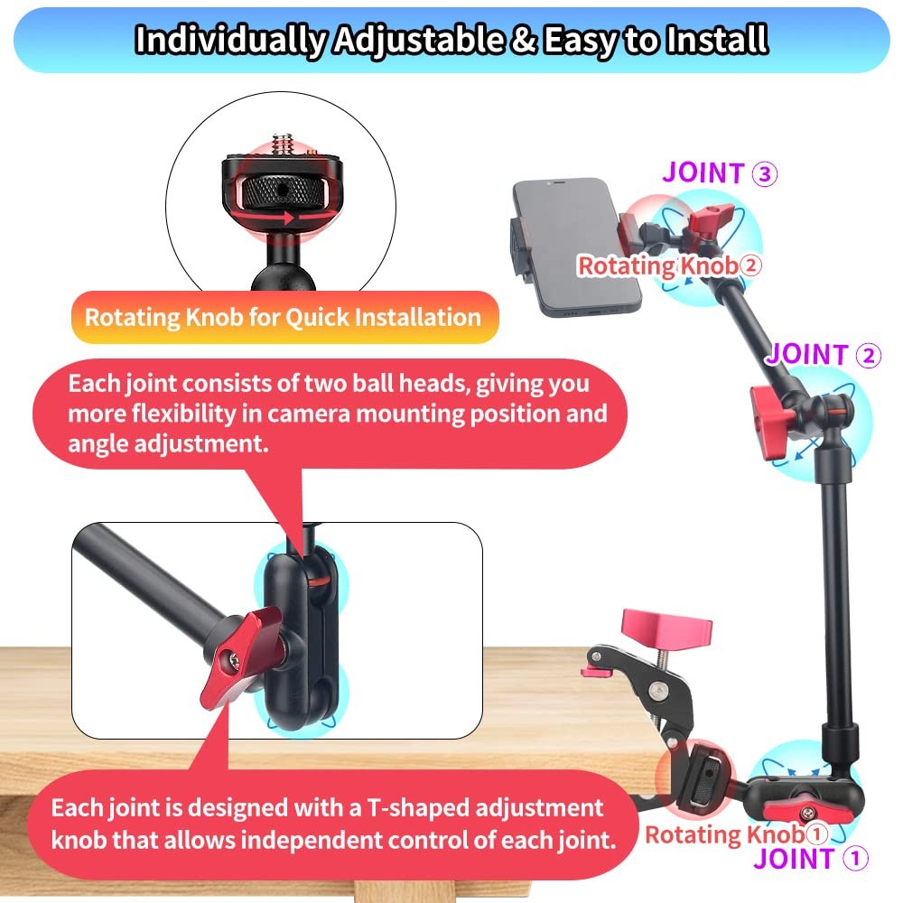 22" Magic Arm with Anti-Deflection Design & Clamp Mount | Adjustable Video