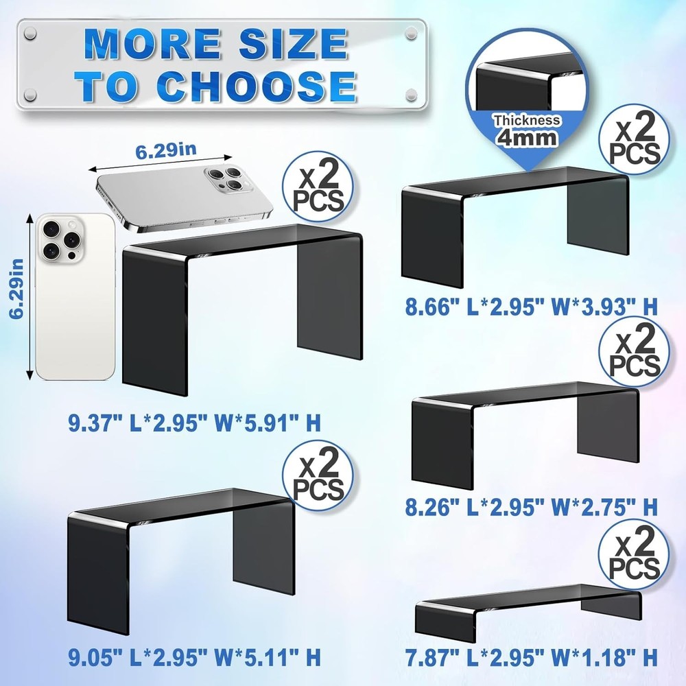 Display Risers, 10 Pcs 2 Set7”L~8”L~9”L Acrylic Risers, Black Arylic Display ...