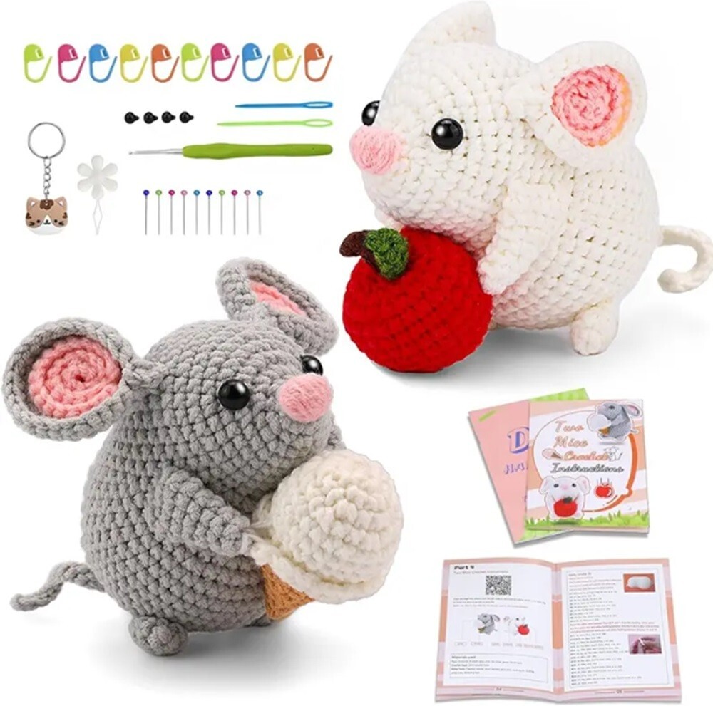 Hamster Crochet Kit 2 Pack for Beginners Amigurumi DIY Set with Video Tutorial