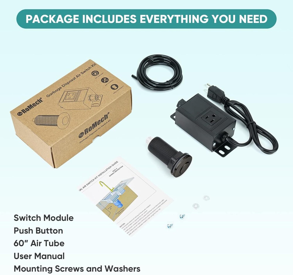 Kitchen Garbage Disposal Sink Top Air Switch Kit Brushed Single Outlet US Plug