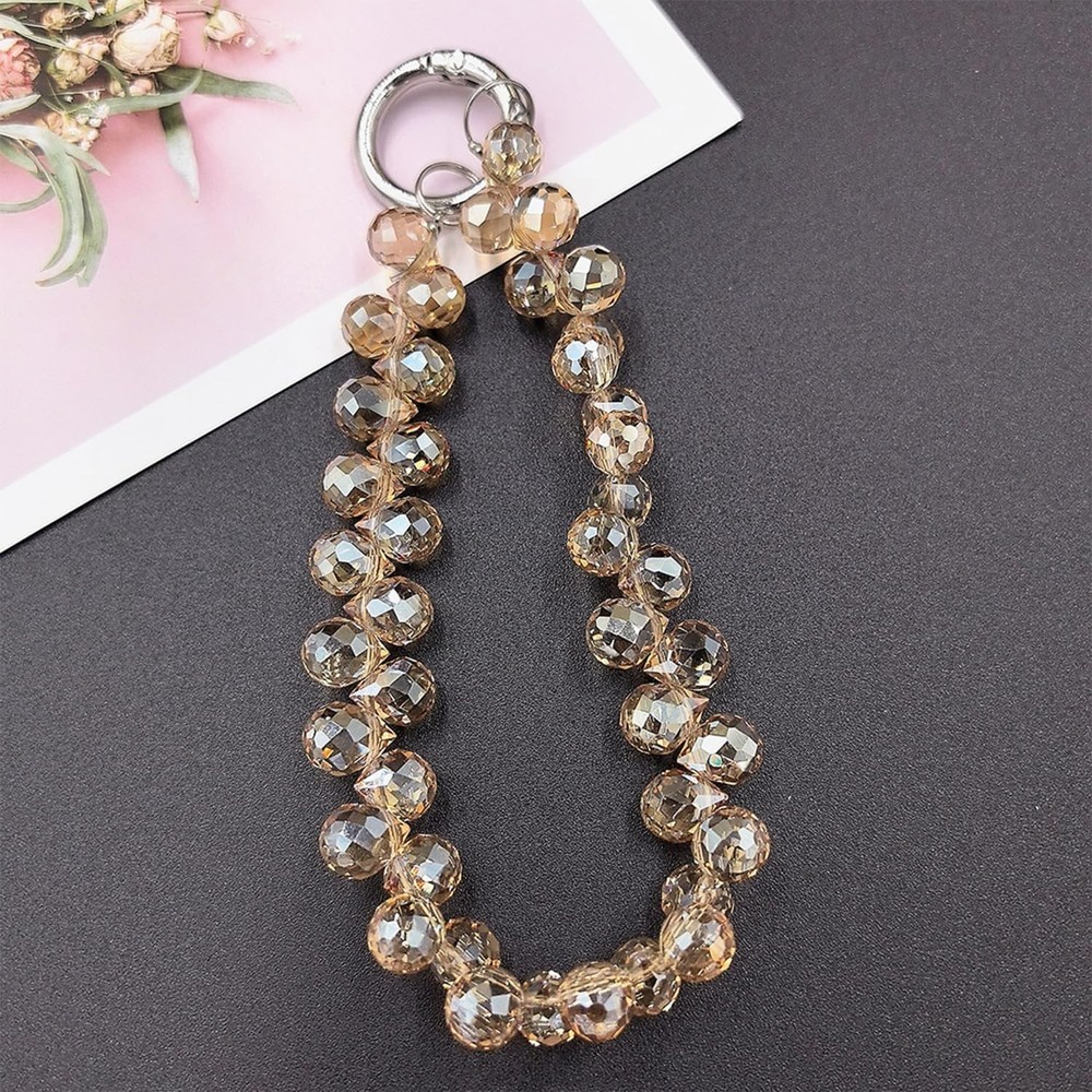 Elegant Gold Beaded Phone Wrist Strap with Security Tether - Perfect Accessory