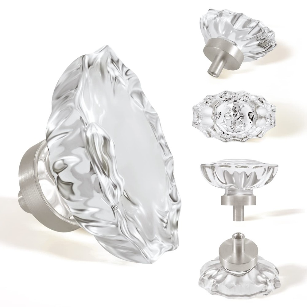 Brushed Nickel Cabinet Knobs,Glass Crystal Pulls and Knobs for Dresser Drawer...