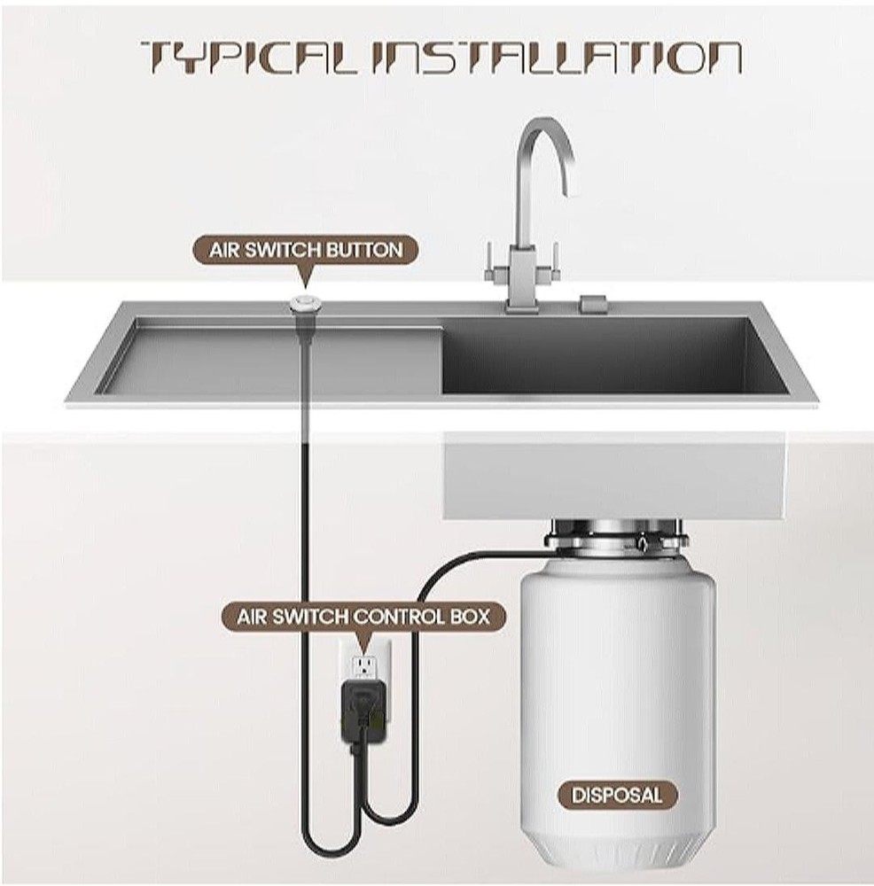 SINKINGDOM Garbage Disposal Button / Air Switch Kit 60+" cord, NEW Open Box