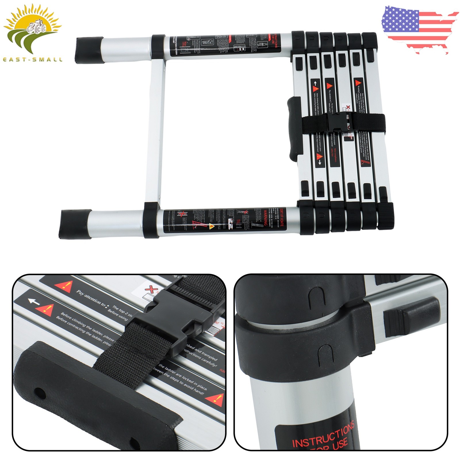 6.6 FT Extension Ladders, Aluminum Telescoping Lightweight Collapsible Ladders