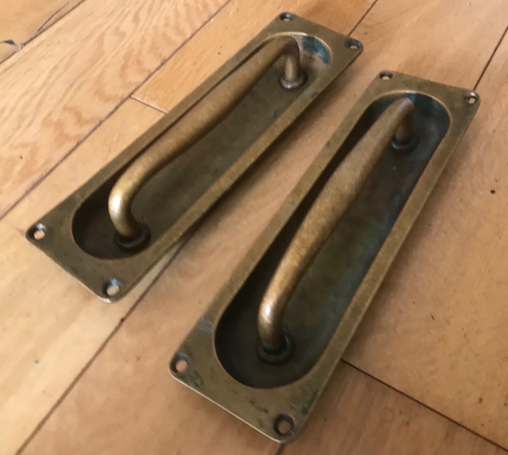 Vintage Brass Recessed Handles Door Pulls Solid Cast Antique Brass Rare - Ref 33